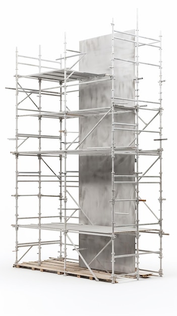 costruzione di impalcature alte e strette isolate su sfondo bianco