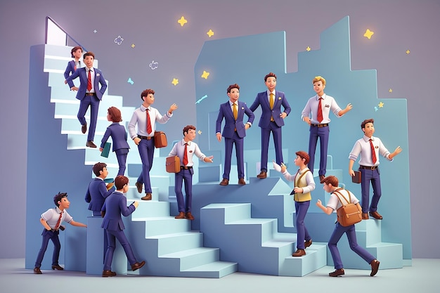 Costruzione di team Dirigenti aziendali crescono le scale fino al loro mentore leader vettori concetti personaggi