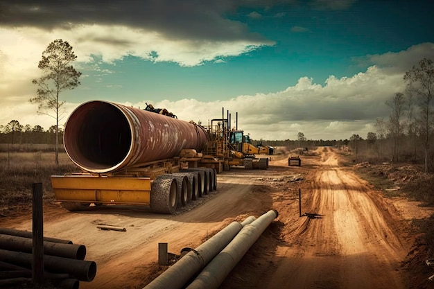 Costruzione di un gasdotto in un paesaggio rurale