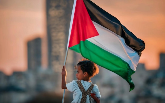 Costruzione distrutta dalla bandiera palestinese