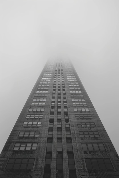 Costruzione in bianco e nero in tempo di nebbia