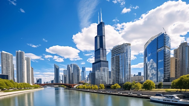 Costruzioni di vetro moderne del grattacielo del lungomare della città degli Stati Uniti Chicago