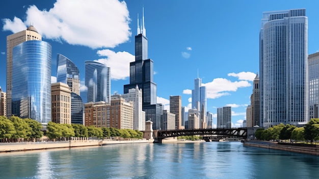 Costruzioni di vetro moderne del grattacielo del lungomare della città degli Stati Uniti Chicago