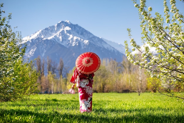 Costume da donna in Giappone al fiore di ciliegio