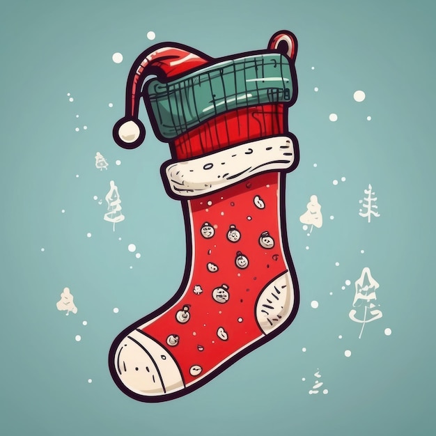 Cosy Christmas Charm HandDrawn Sock Element Illustration