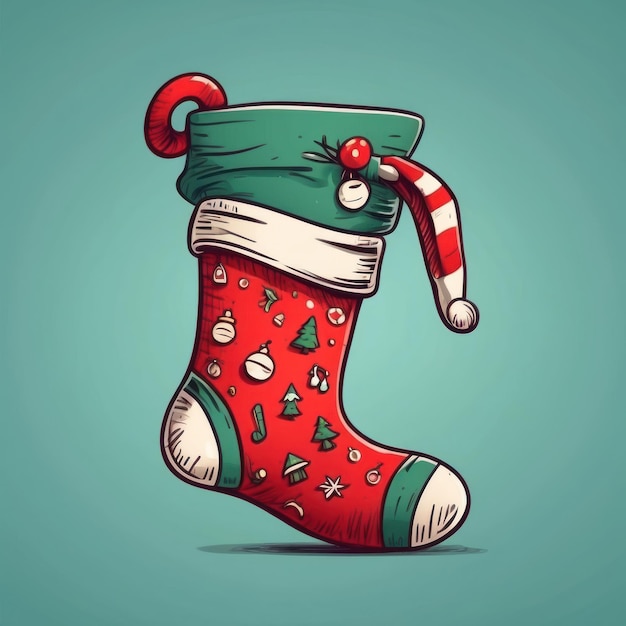 Cosy Christmas Charm HandDrawn Sock Element Illustration