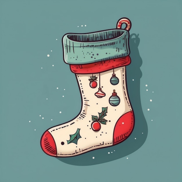 Cosy Christmas Charm HandDrawn Sock Element Illustration