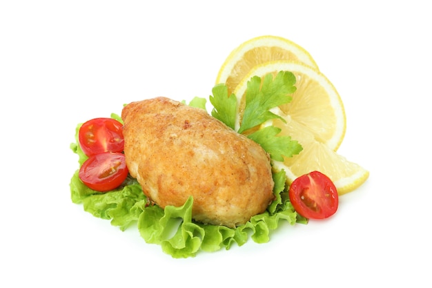 Cotoletta e ingredienti isolati su sfondo bianco