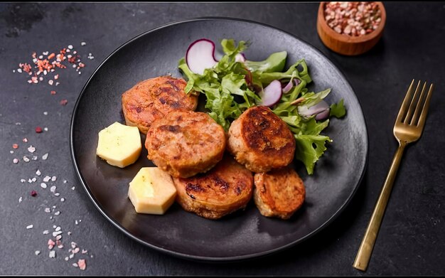 cotolette di lenticchie vegane senza carne con patate e insalata alimentazione sana