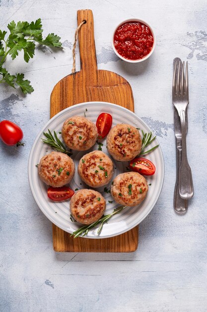 Cotolette di pollo fresche con pomodori e rosmarino