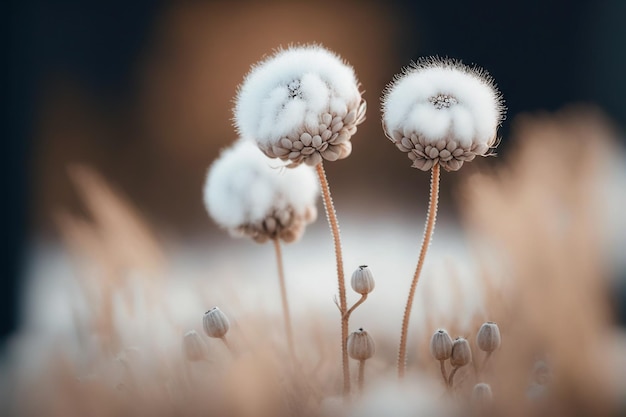 Cotone dall'aspetto erba macro illustrazione morbida tavolozza cremosa tenera IA generativa