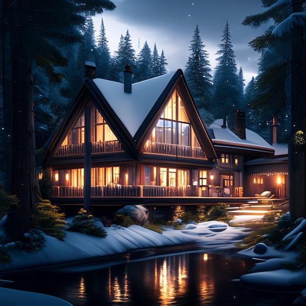 Cottage d'inverno nel bosco sul bosco