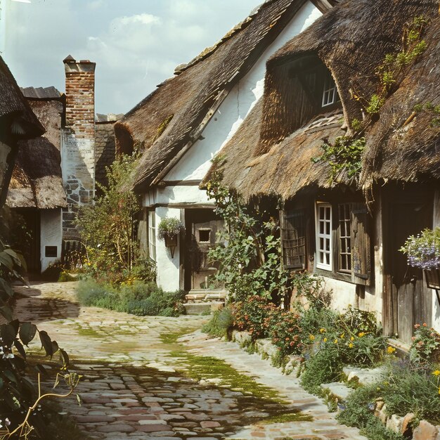 Cottage di villaggio con tetto di paglia