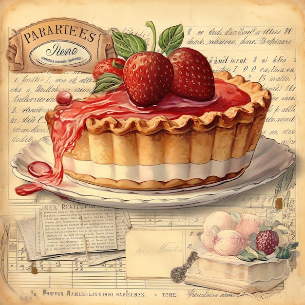 Cottagecore Strawberry Pie carta digitale vintage carta vecchia