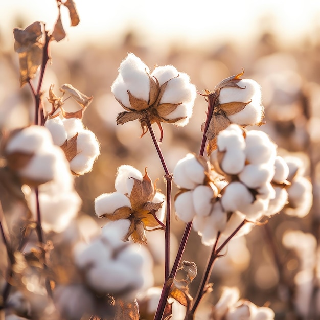 Cotton maturo con fibra bianca cresciuto in piantagione Generative ai