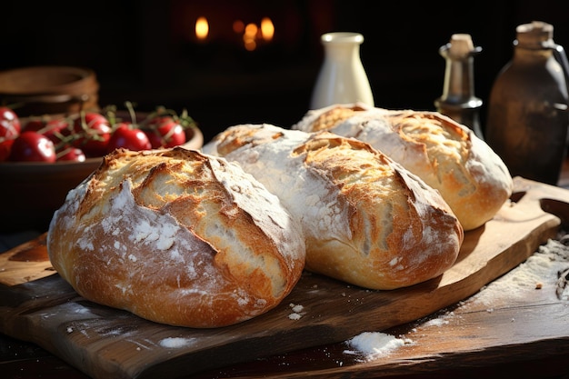 Cottura di pane e pasticcini freschi e caldi nella panetteria AI generativa