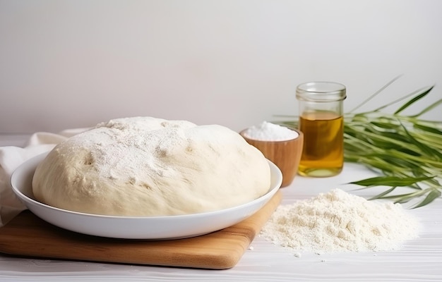 cottura di pasta e farina su piatto di legno bianco su ta bianca di legno