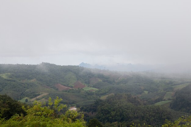 Coudy Dark Day con nebbia sulle montagne