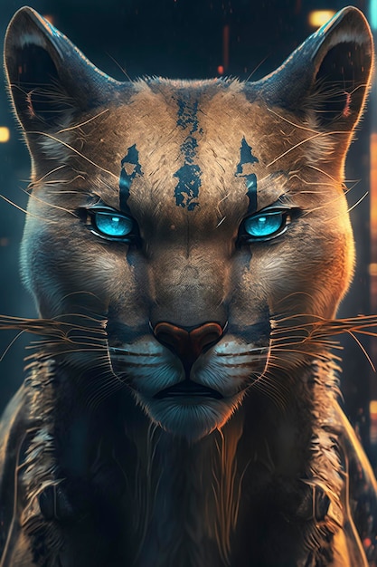 cougar in stile cyberpunk su sfondo scuro, ai creativo
