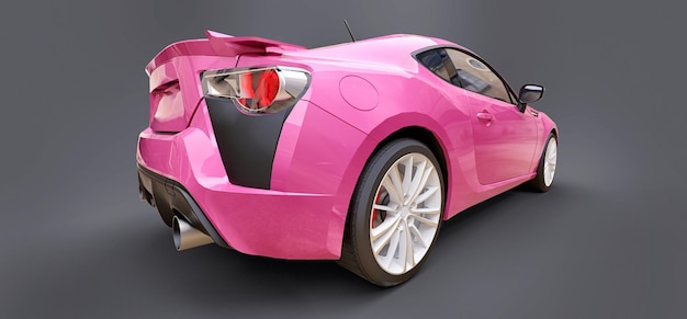 Coupé di piccola auto sportiva rosa. rendering 3D.