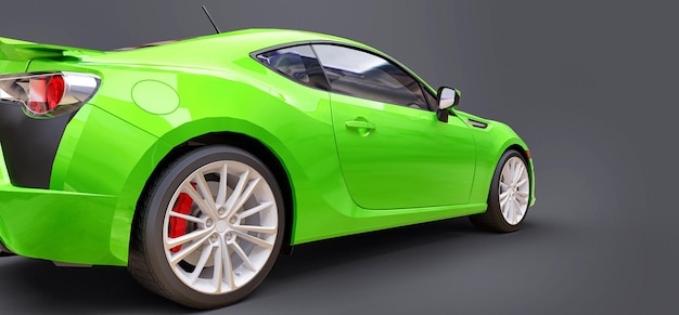 Coupé di piccola vettura sportiva verde. rendering 3D.