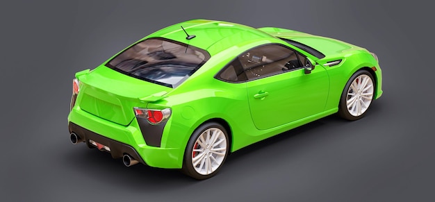 Coupé di piccola vettura sportiva verde. rendering 3D.