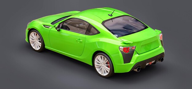 Coupé di piccola vettura sportiva verde. rendering 3D.