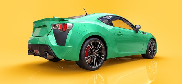 Coupé di piccola vettura sportiva verde. rendering 3D.