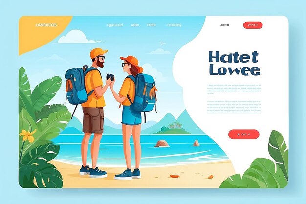 Couple Character Love Travel Landing Page Template (Template di pagina di destinazione per i personaggi di coppia)