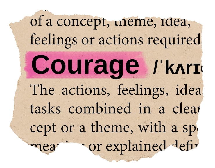 Photo courage png word sticker torn paper dictionary transparent background