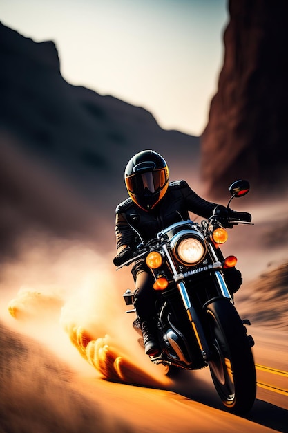 Courier guida una motocicletta motion blur