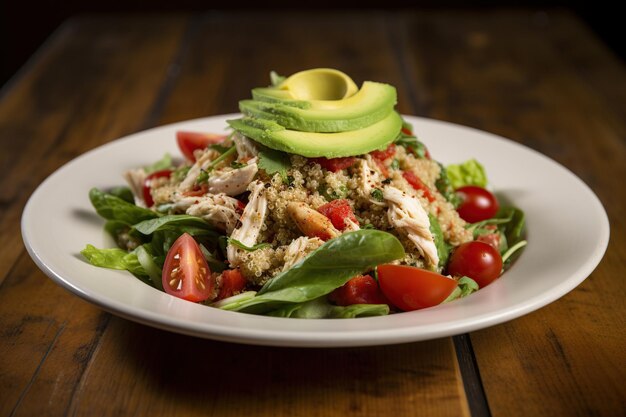 Cous cous con filetto di pollo e avocado con verdure dieta sana cibo vegetariano