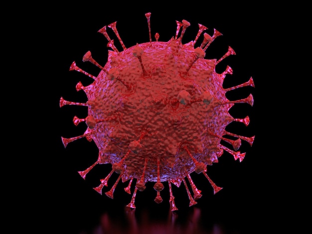 COVID-19 su sfondo nero, rendering 3d. L'Organizzazione Mondiale della Sanità (OMS) ha introdotto un nuovo nome ufficiale per la malattia da Coronavirus chiamato COVID-19