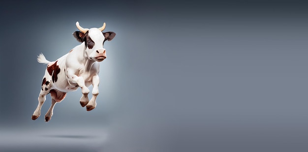 Cow jumping studio background benessere degli animali nell'industria della produzione lattiero-casearia AI generativa