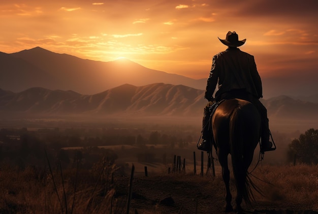 Cowboy a cavallo al tramonto