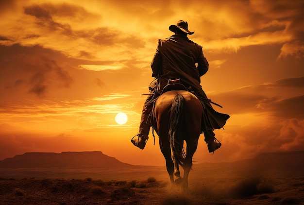 Cowboy a cavallo al tramonto