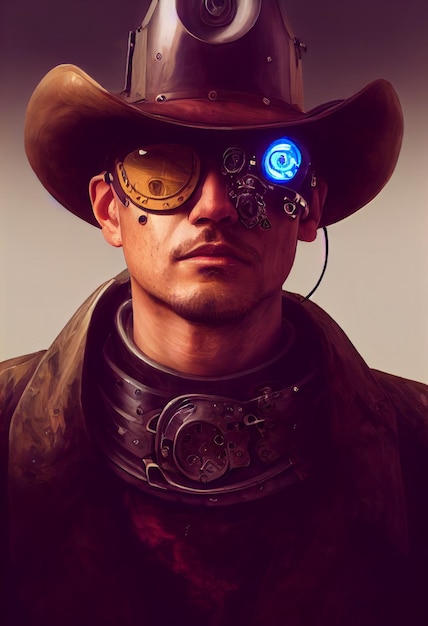 Cowboy cyberpunk con occhiali super tecnologici