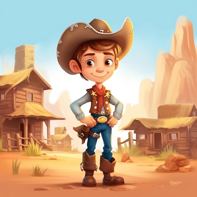 Cowboy dei cartoni animati in un ranch IA generativa carina