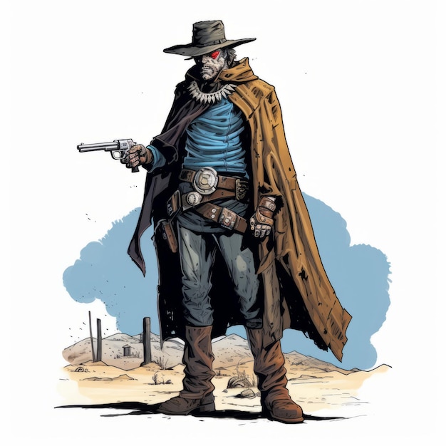 Cowboy del deserto con la pistola in stile fumetto