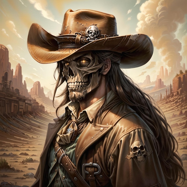 cowboy occidentale con maschera da teschio