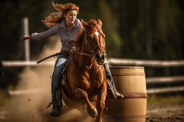 Cowgirl cavalca un cavallo al Rancho