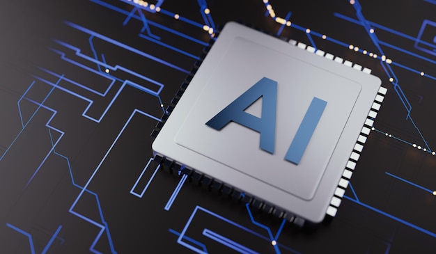 CPU background chip AI rendering 3D CPU AI intelligenza artificiale processore di computer scheda madre di chip digitale background tecnologico scienza processore