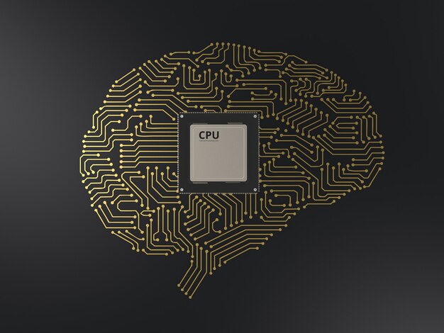 CPU di rendering 3D con circuito ai cervello