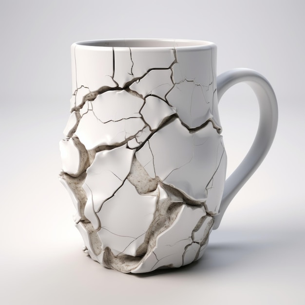 Cracked Coffee Mug 3D Rendering Naturalistico con Teethcore e Humor a secco