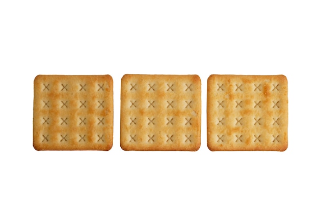 Crackers biscotto isolato su sfondo bianco