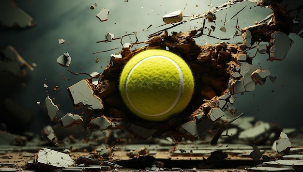 _Crackshot Victory Palla da tennis che sfonda un muro crepato_