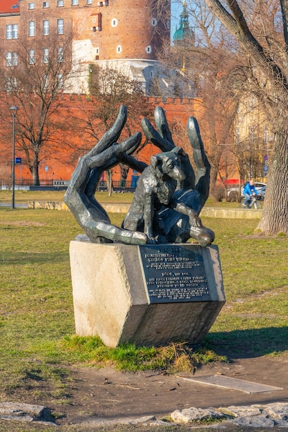 Cracovia Polonia 14 marzo 2022 Monumento del cane Dzok a Cracovia