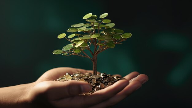 Cradles Hand Sapling su monete d'argento idee di business verdi per la finanza e gli investimenti Im concettuale