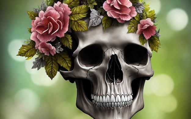 Cranio coperto di fiori per il giorno dell'illustrazione creativa del festival messicano morto