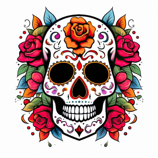 Cranio di rose messicane cranio di rose messicane Dia de los muertos zucchero testa colorata